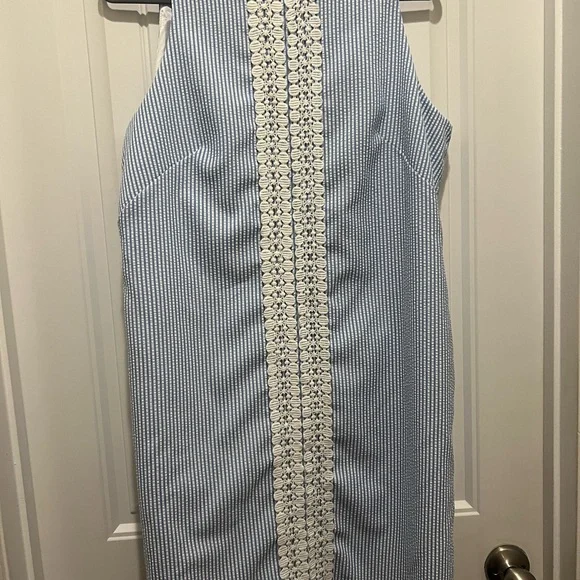 London Times | Dresses | Blue And White Striped Dress With Lace Detail |  Poshmark